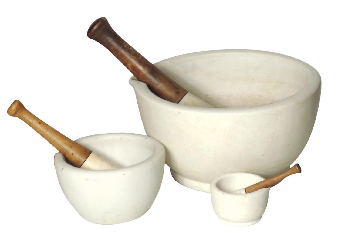Drug store mortar & pestles (3), marked Warranted Acid (1 of 1)