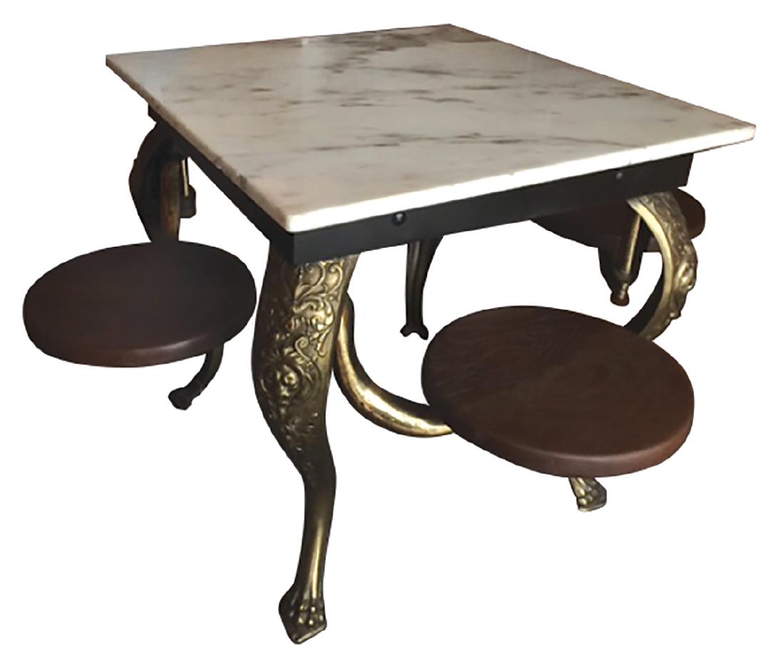 Ice cream table, cast iron w/white marble top, attached (1 of 1)