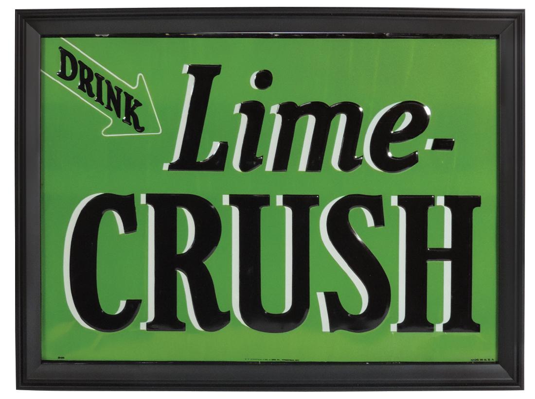 Soda fountain sign, Lime-Crush, embossed metal by W. F. (1 of 1)