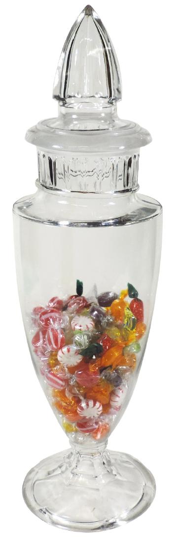 Candy show jar, large glass pedestal base jar w/pointed (1 of 1)
