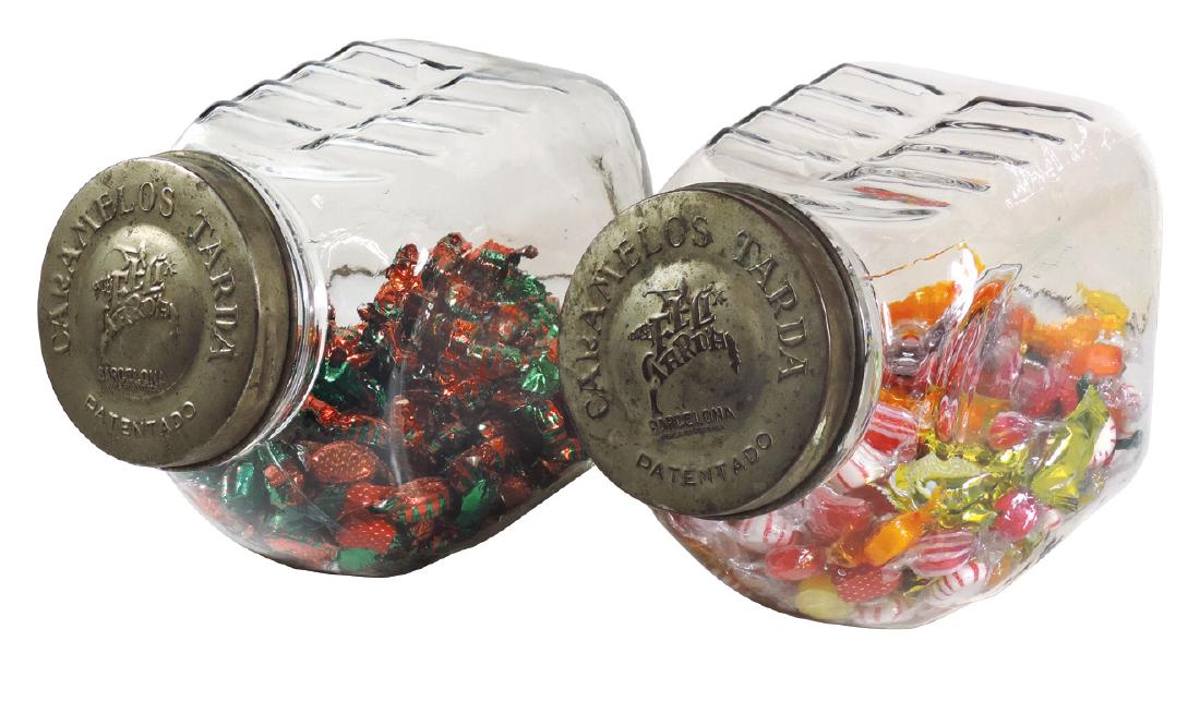 Candy jars (2), stackable ribbed glass jars w/metal (1 of 1)
