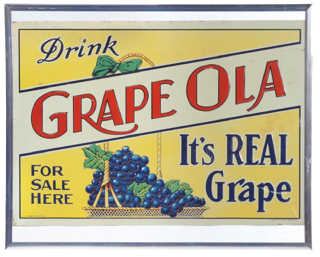 Soda fountain sign, Grape Ola, embossed metal by W. F. (1 of 1)