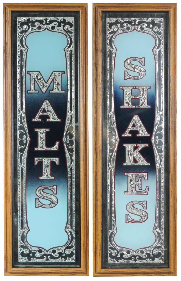 Soda fountain signs (2), Malts & Shakes, silver leaf & (1 of 1)