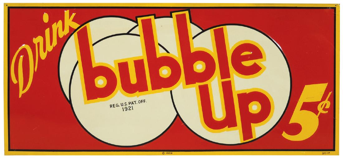 Soda fountain sign, Bubble Up 5 Cent, embossed metal (1 of 1)