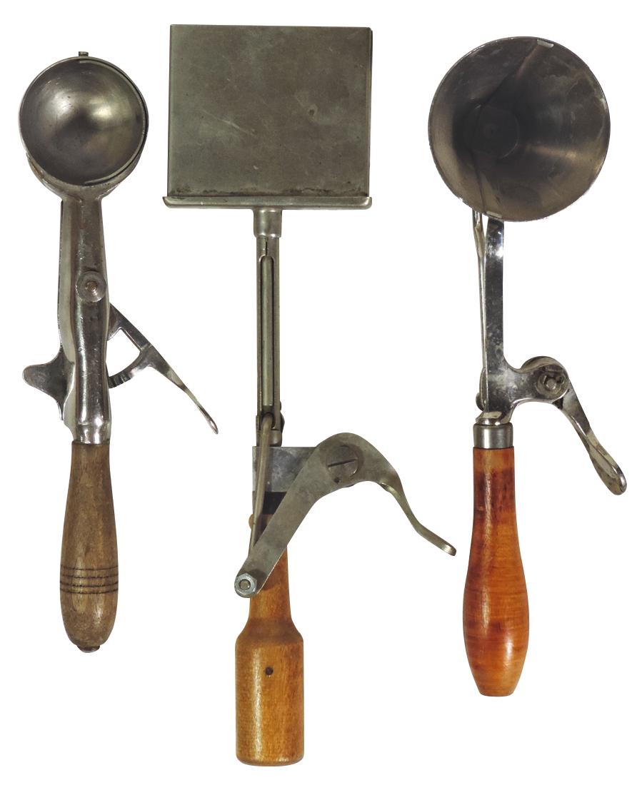 Ice cream scoops (3), Gilchrist No. 33 conical, brass & (1 of 1)