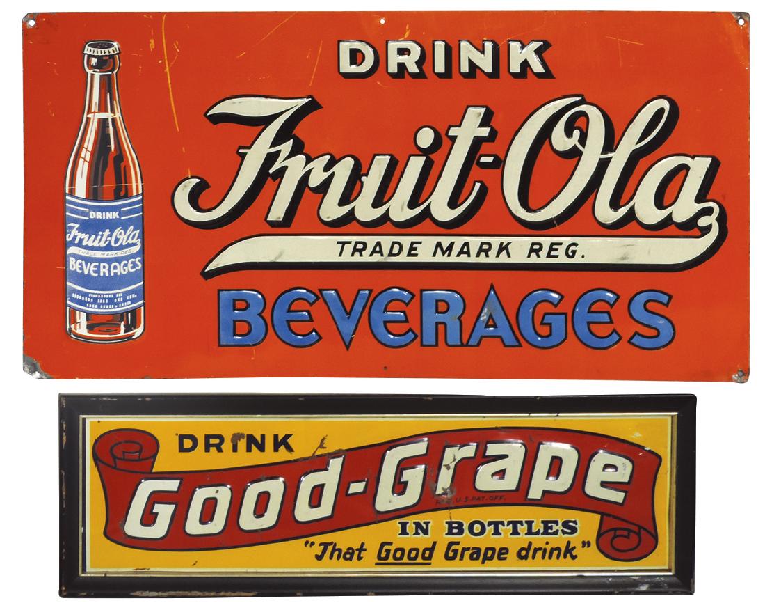 Soda fountain signs (2), Fruit-Ola Beverages, embossed (1 of 1)