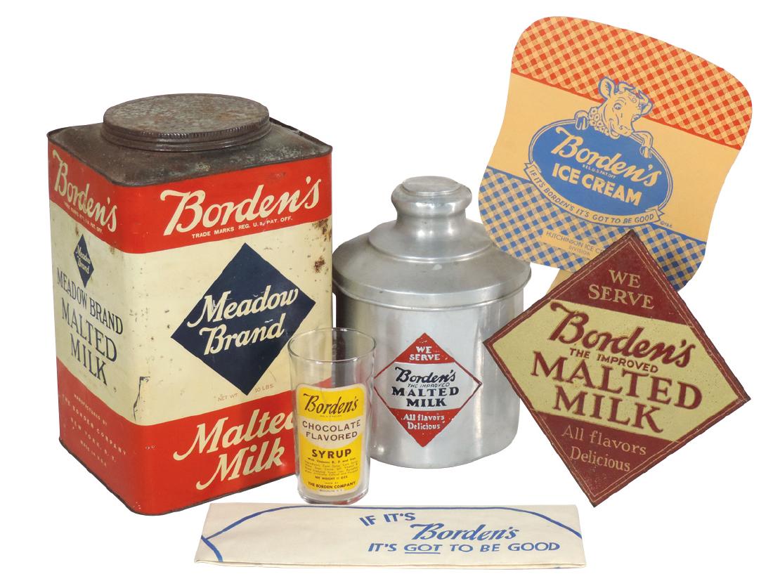 Soda fountain Borden's items (6), large malted milk tin (1 of 1)