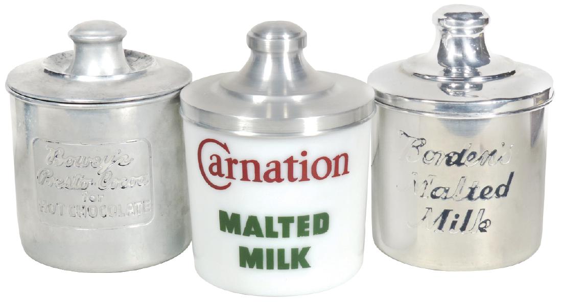 Soda Fountain malted milk canisters (3), Carnation milk (1 of 1)