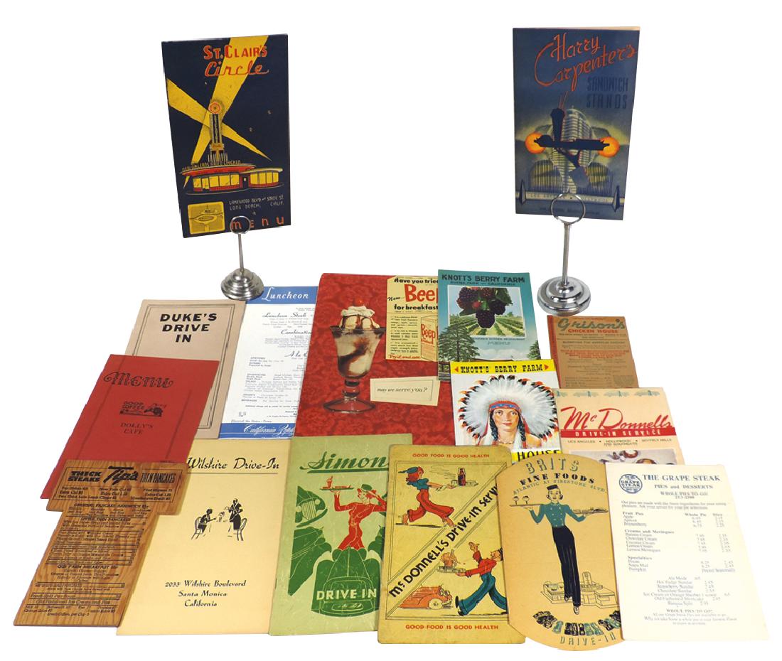 Vintage cafÃ© & drive-in menus & holders (18), from: Vintage cafÃ© & drive-in menus & holders (18), from famous California cafes & drive-ins, Harry Carpenter's, Simon's, Grison's Chicken House, St. Claire's Circle, Wilshire Drive-In, California Zephyr