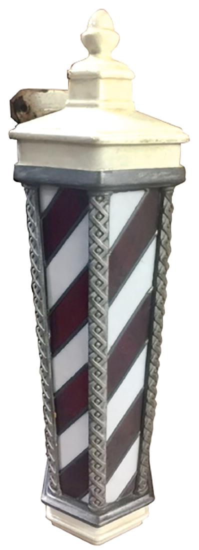 Barber pole, Koken, hanging w/leaded stained glass (1 of 1)