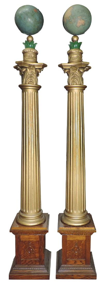 Fraternal lodge twin pillars, Masonic, fluted columns (1 of 1)
