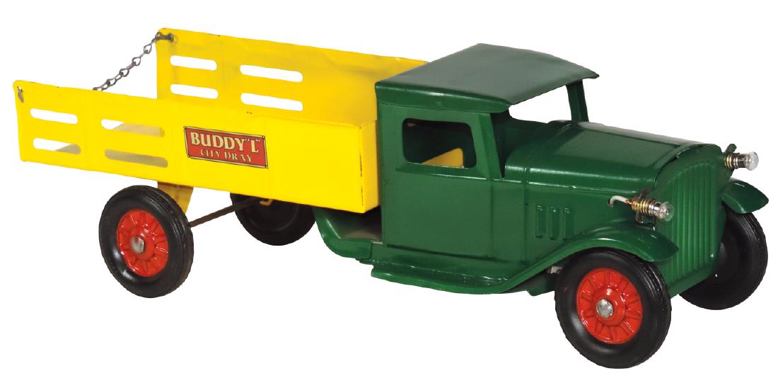 Toy Buddy "L" City Dray, painted pressed steel: Toy Buddy "L" City Dray, painted pressed steel w/headlights, missing switch & battery carriage underneath, o/wise Exc Restored cond, 19"L.