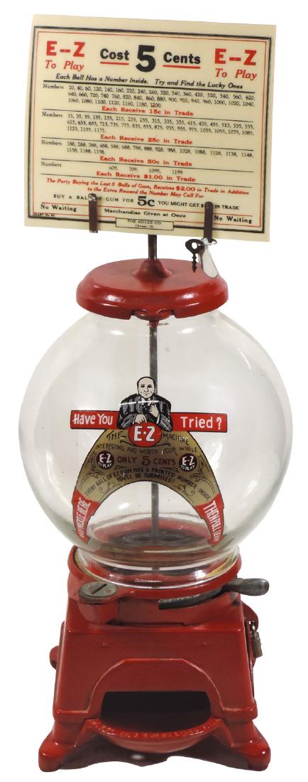 Coin-operated ball gum vendor, Atlas E-Z, 5 Cent, cast (1 of 1)