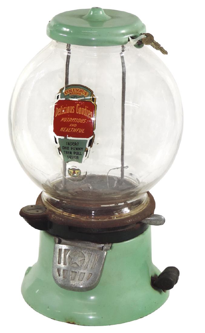 Coin-operated ball gum vendor, Columbus M w/bell-bottom (1 of 1)