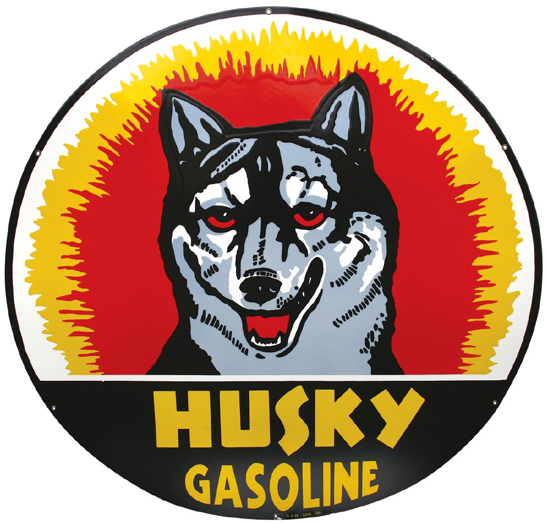 Gasoline sign, Husky Gasoline, single-sided porcelain, (1 of 3)