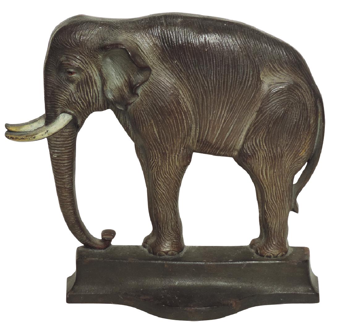 Doorstop, Bradley & Hubbard Elephant, marked 7799,: Doorstop, Bradley & Hubbard Elephant, marked 7799, painted cast iron w/hollow-back & great detail, Exc cond, 10"H.