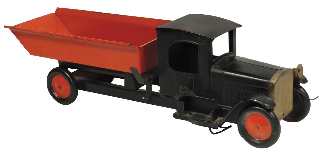 Toy Dump Truck, pressed steel, unmarked, black w/red (1 of 1)