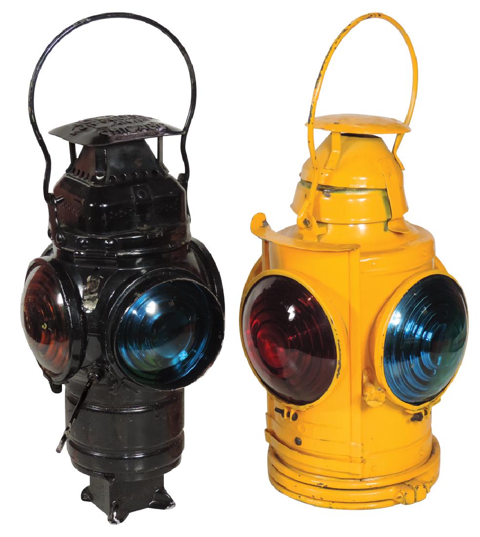 Railroad signal lanterns (2), yellow 4light embossed