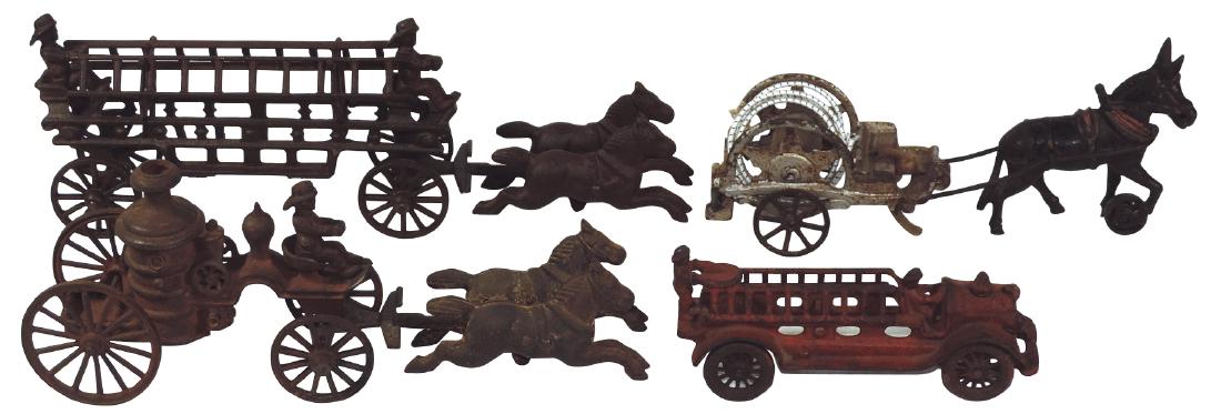 Toy fire trucks (4), all cast iron, horse-drawn pumper (1 of 1)