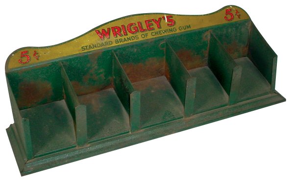Wrigley's Chewing Gum countertop display, 5 Cent,: Wrigley's Chewing Gum countertop display, 5 Cent, litho on metal, VG cond, 6"H x 16"W.