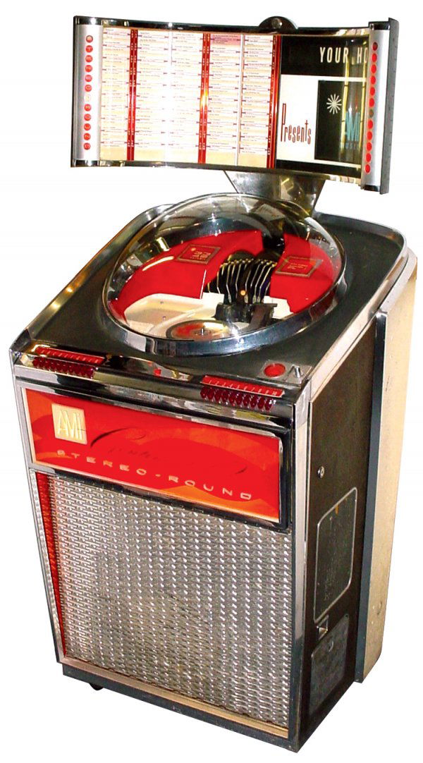 Coin operated juke box, AMI Continental #2, Model: Coin operated jukebox, AMI Continental #2, Model XJ, 100/200 selection, Rare 45 & 33 1/3 RPM Intermix, c.1961, Exc working cond, 64"H x 31"W.