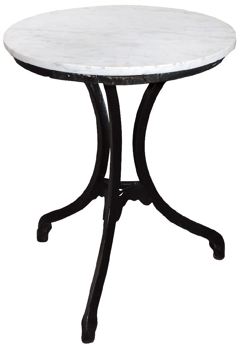 Soda fountain ice cream table, 3-legged cast iron base: Soda fountain ice cream table, 3-legged cast iron base w/white marble top, c.1900, Exc cond, 30"H x 24"Dia.