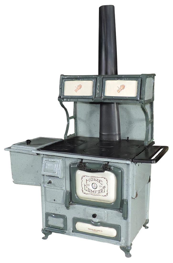 Salesman sample or child's stove, "Home Comfort No.: Salesman sample or child's stove, "Home Comfort No. CB", mfgd by Wrought Iron Range Co.-St. Louis, MO, cast iron, complete w/warming oven, c.1910, Very Rare, Exc Restored cond, c.1910, 23"H x 20"W.