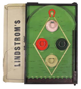 Children's games (2), Bagatelles, Poosh-M-Up Jr.: Children's games (2), Bagatelles, Poosh-M-Up Jr. w/baseball theme, from Northwestern Products,-St. Louis, MO & Lindstrom's No. 305 Giant Pin Game, Lindstrom Tool & Toy Co.-Bridgeport, Conn., both Exc