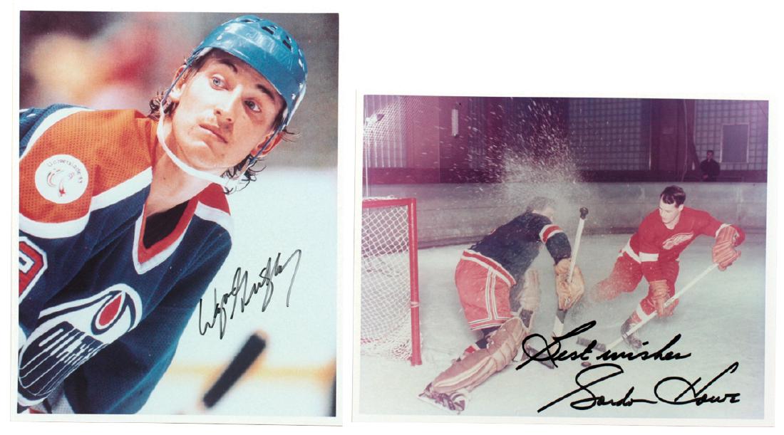 Sporting, hockey autographed photographs (2), Wayne: Sporting, hockey autographed photographs (2), Wayne Gretzky Edmonton Oilers Universlade '83 & Gordon Howe (1928-2016) Detroit Red Wings, both 8" x 10" colored photographs in Exc cond.