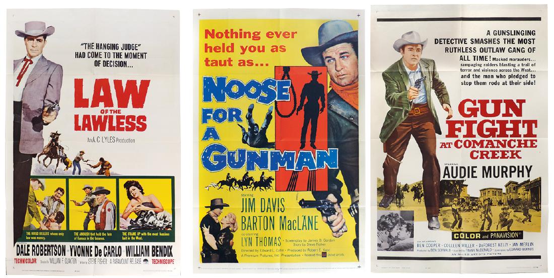 Original movie posters (3), Law of the Lawless, starrin: Original movie posters (3), Law of the Lawless, starring Dale Robertson, Yvonne De Carlo & William Bendix, Paramount Pictures Corp., Western graphics, c.1960, VG+ cond w/minor separation on fold lines