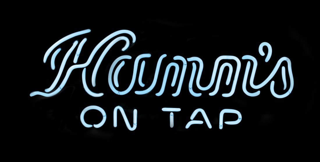 Breweriana, Hamm's On Tap neon sign, mfgd by Universal: Breweriana, Hamm's On Tap neon sign, mfgd by Universal Electric Sign Co., sky blue neon, c.1980's, Exc working cond, 12"H x 24"W.