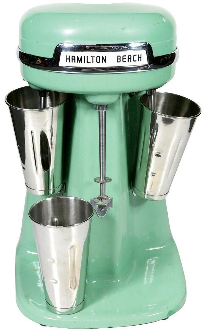 Soda fountain malt machine, Hamilton Beach triple head,: Soda fountain malt machine, Hamilton Beach triple head, mint green porcelain, Exc working cond, 19.5"H x 13"W.