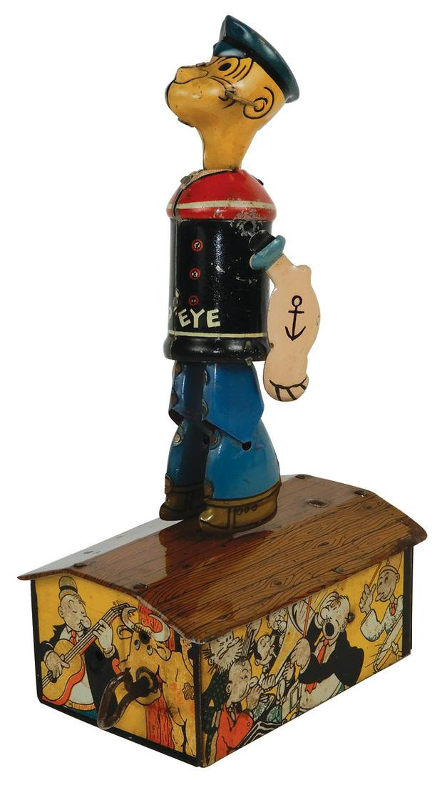 Toy Marx Popeye Dancer on the Roof, litho on tin: Toy Marx Popeye Dancer on the Roof, litho on tin windup, c.1930's, VG working cond, 9"H x 5.5"L.