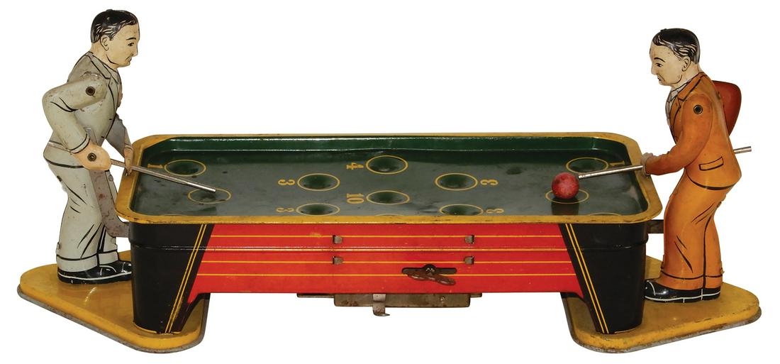 Toy Mechanical Billiard Table No.850, mfgd by Ranger: Toy Mechanical Billiard Table No.850, mfgd by Ranger Steel Products Corp., litho on tin windup, Exc working cond w/minor wear & 1 ball, 5.75"H x 14"L.