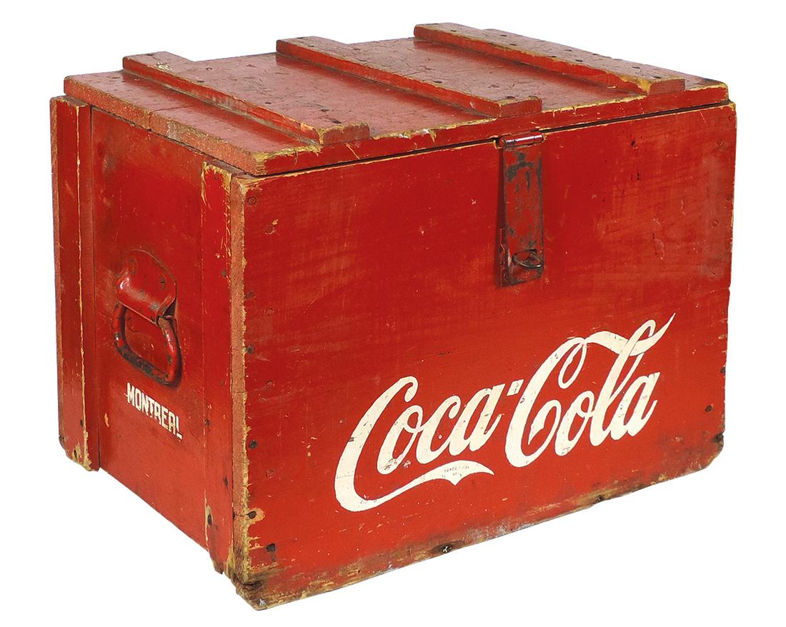 Coca-Cola wood chest w/galvanized interior, Rare, reads: Coca-Cola wood chest w/galvanized interior, Rare, reads "Coca-Cola Montreal", metal strap handles, VG/Exc cond w/minor wear, 14.5"H x 20"W x 13.5"D.