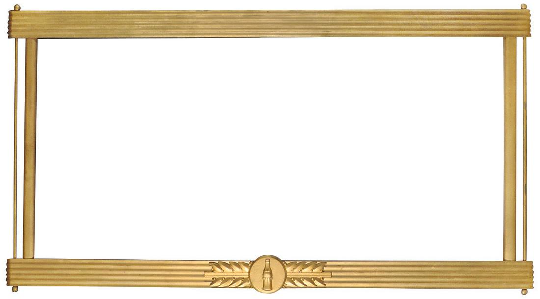 Coca-Cola frame, gold-toned wood frame w/embossed metal: Coca-Cola frame, gold-toned wood frame w/embossed metal emblem, c.1930's-1940's, Exc cond, 34"H x 62"W.