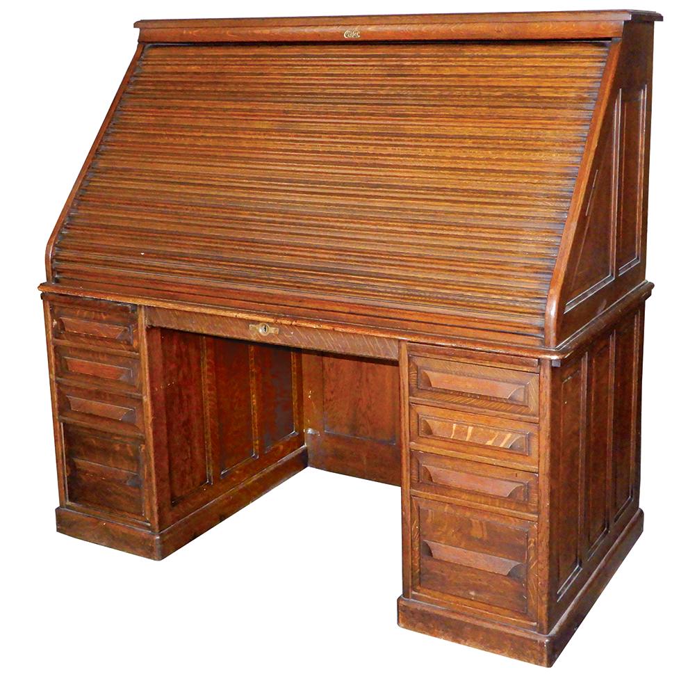 Furniture Roll Top Desk Cutler Oak 8 Drawer W Angled Nov 03