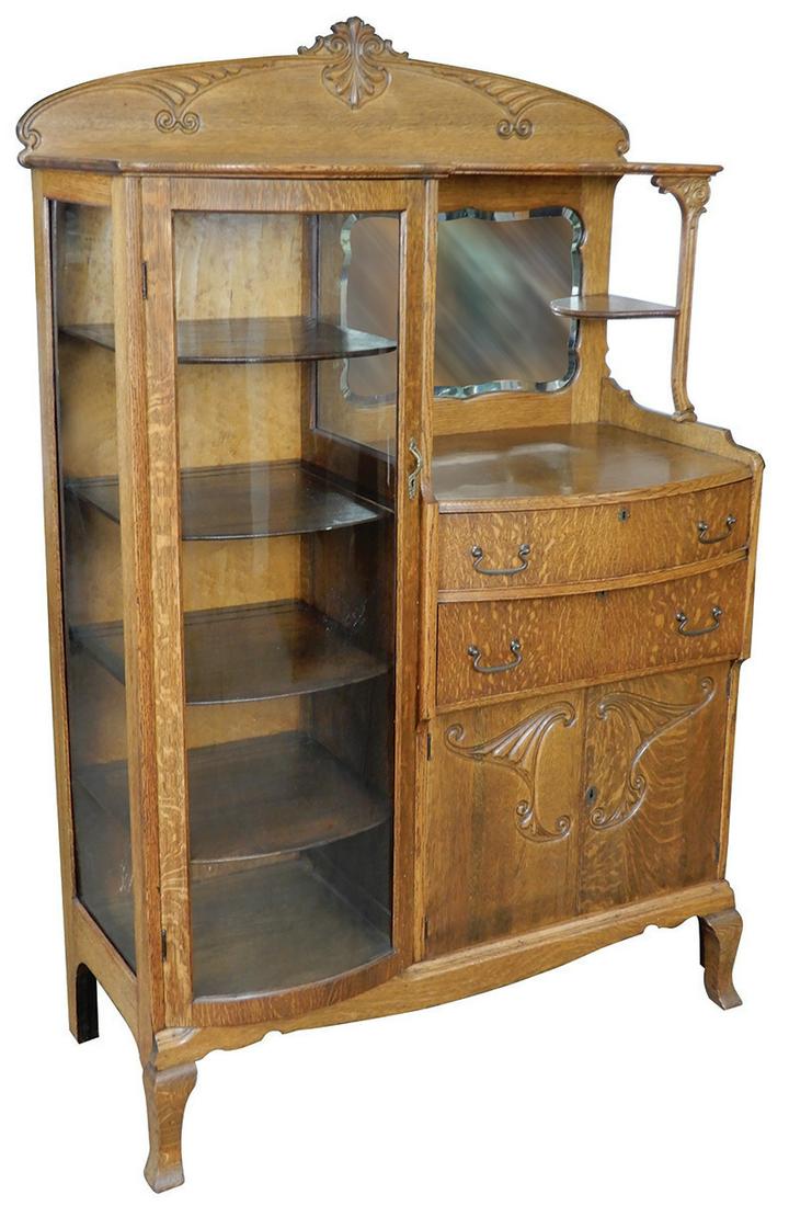 Furniture Secretary Bookcase Oak W Curved Glass Nov 03 2019