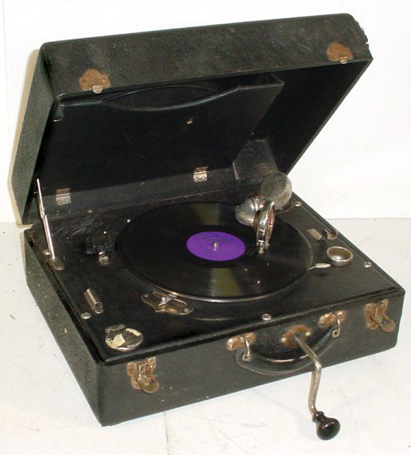 Record player in case, Victrola #2, mfgd by The V: Record player in case, Victrola #2, mfgd by The Victor Talking Mach. Co.-Camden, NJ, VG cond w/10 old 78 rpm records, 7"H x 16"W x 13"D.