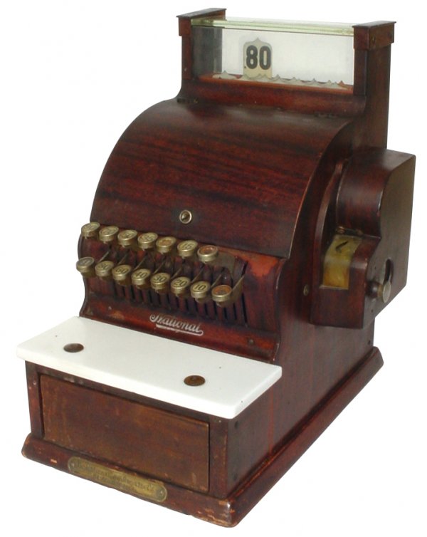 1393 Cash register, National, model 717, woodgrained