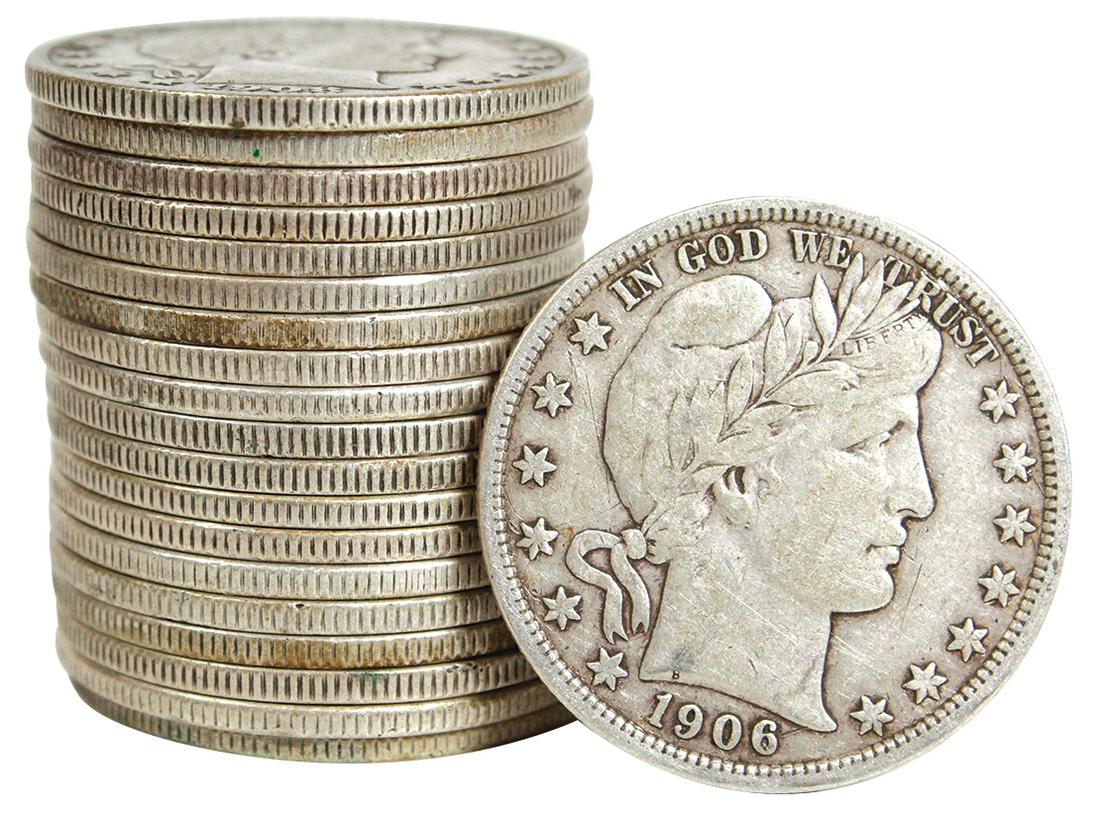 Coins (20): Barber/Liberty Head Half Dollars, 1894-1910: Coins (20): Barber/Liberty Head Half Dollars, 1894-1910, 1894S, 1903, 1903S, 1905S, (2) 1906, 1907, 1907O, (4) 1907D, (5) 1908O, 1908S & (2), 1910S, coins range VG to VF cond, one 1910S is F to VF, ot
