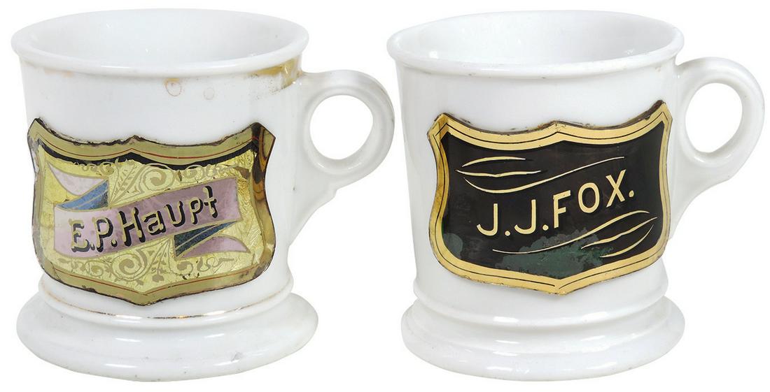 Barber Shop Shaving Mugs W/labels Under Glass,
