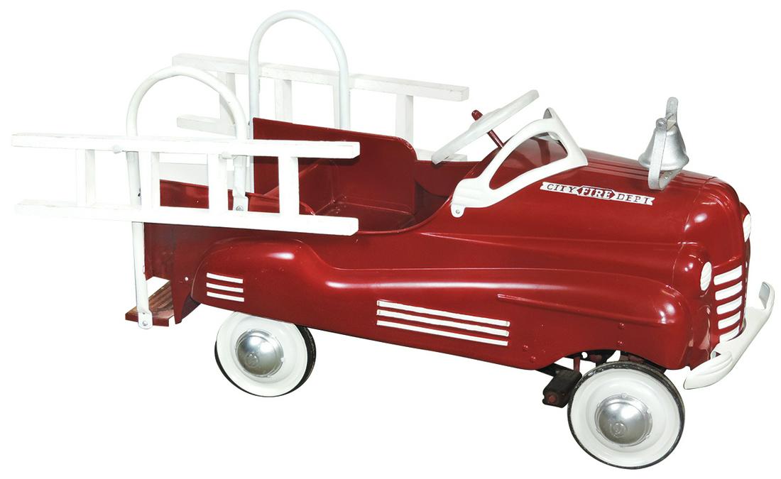 Child's Pedal Car, Fire Truck: Child's Pedal Car, Fire Truck, mfgd by Murray Mfg, c.1948, Good+/VG cond w/older repaint, 47"L x 22"H.