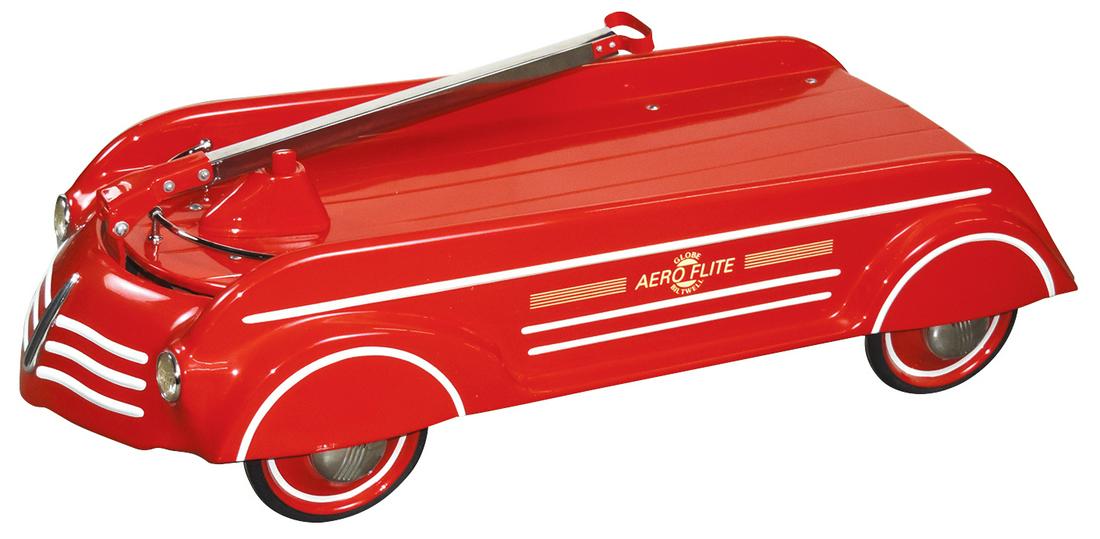 Child's Coaster Wagon, Aero-Flite,: Child's Coaster Wagon, Aero-Flite, mfgd by Globe-Biltwell, c. 1940's, Professional Restoration in Exc cond. noting headlight wiring, switch and battery holder absent. 45"L x 17"H x 20"W.