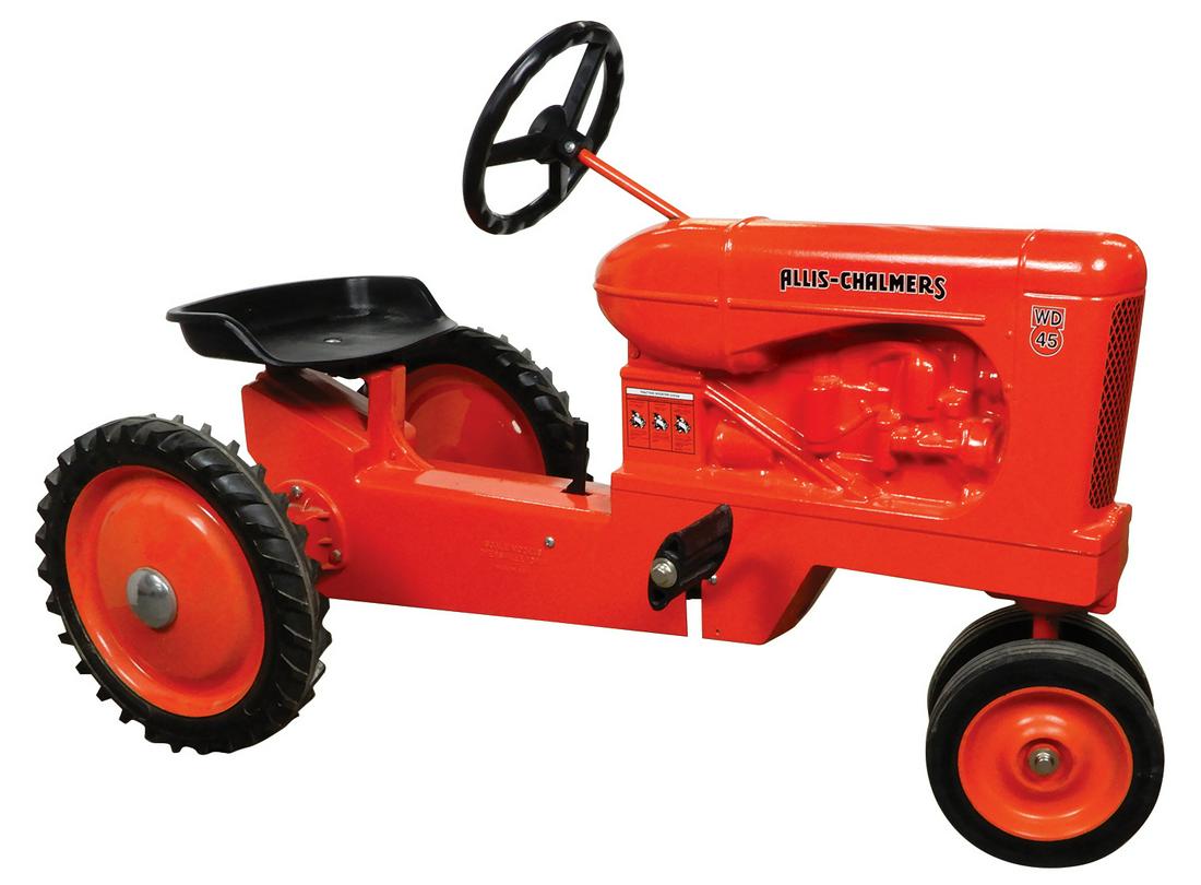 Child's Pedal Tractor, Allis-Chalmers, WD45, mfgd by: Child's Pedal Tractor, Allis-Chalmers, WD45, mfgd by Scale Models-Dyersville, IA, Exc cond, 24"H x 37"L.