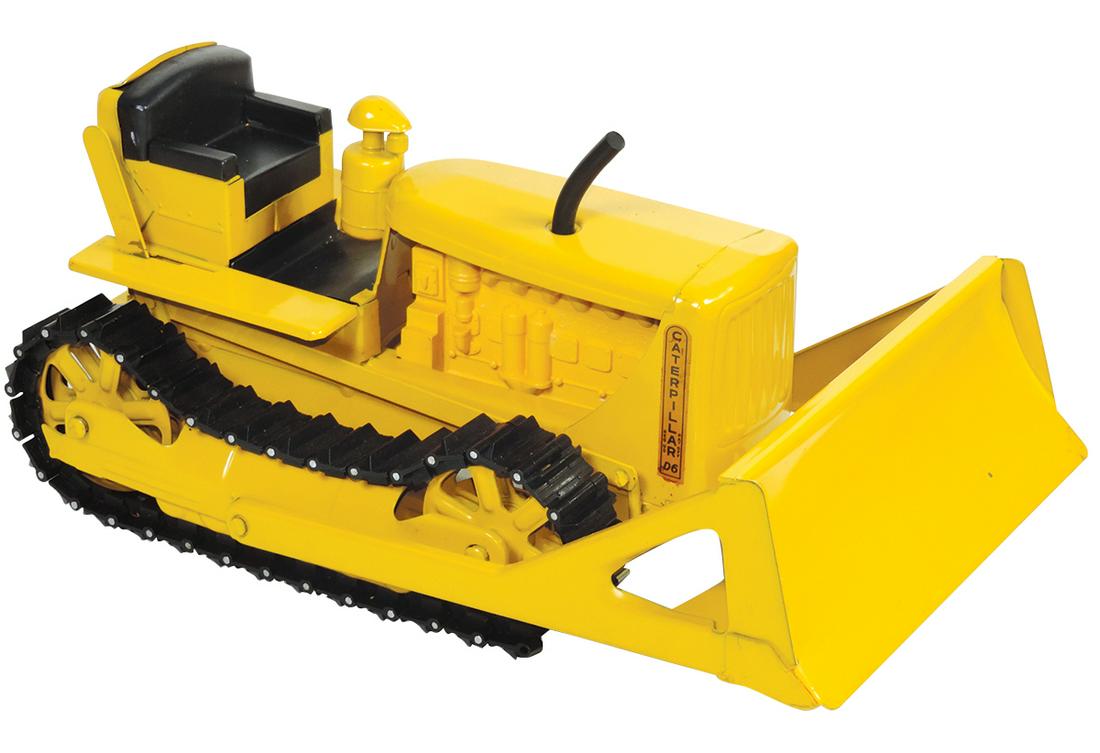 Toy Model Toys #2012 Bulldozer, c.1950: Toy Model Toys #2012 Bulldozer in orig box, c.1950's by Doepke Mfg. Co., pressed & painted steel Caterpillar, Near-Mint original in box w/retailers label of Hough Hrdw Co.-Polo, Ill, from Hibbard, Spe