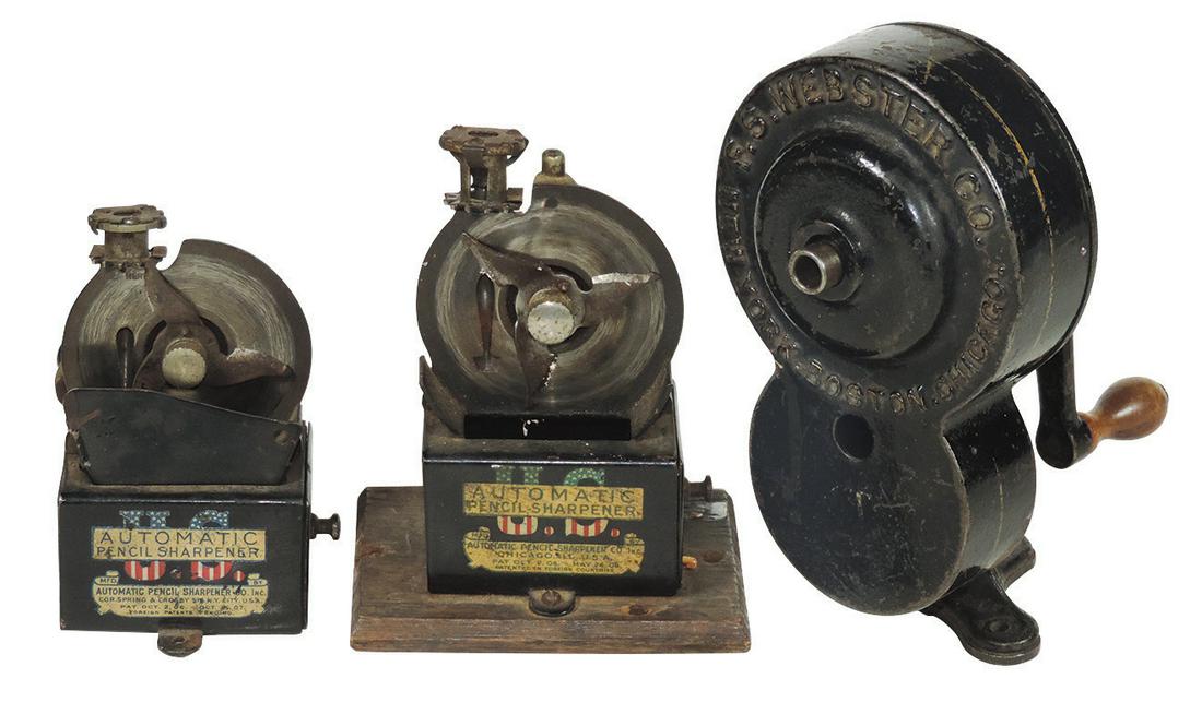 Office Equipment (3), 2 "automatic pencil sharpeners" &: Office Equipment (3), 2 "automatic pencil sharpeners" & a C.I. Webster Co., all in Good functioning cond, largest 7"H x 6"W x 4”D.