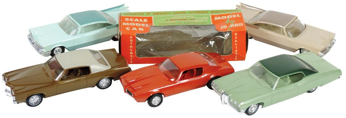 Toy Dealer Promo Cars (5), (2) 1959 Dodge Royal: Toy Dealer Promo Cars (5), (2) 1959 Dodge Royal Lancers, one w/frosted windows in orig Jo-Han box, 1970 Pontiac Bonneville, Palisade Green w/vinyl top, 1971 Pontiac Grand Prix, Aztec Gold w/vinyl roof