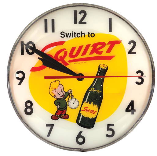 Soda Fountain Clock, Squirt, Old Orig 1940's Pam Clock