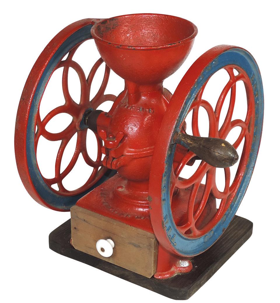 Coffee Grinder, Enterprise No. 3, cast iron countertop: Coffee Grinder, Enterprise No. 3, cast iron countertop model, Good repainted cond w/replaced drwr & cover absent, 14"H x 13"W x 11"D.